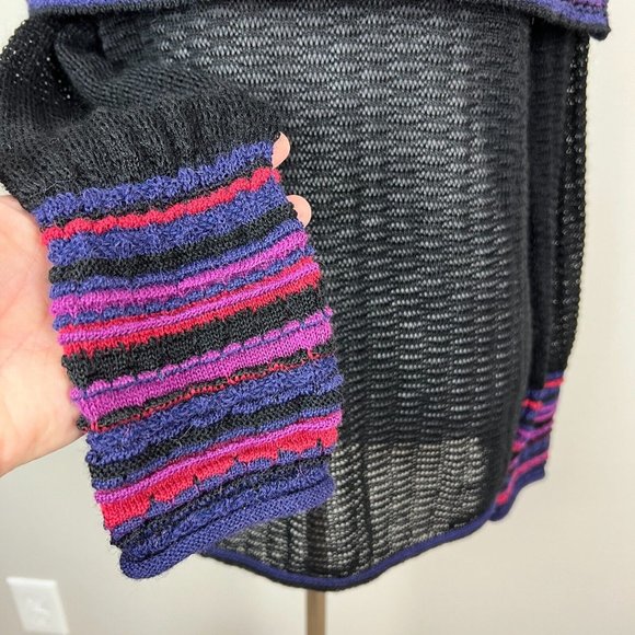 MFH Knits Sweater Womens Medium Black 100% Baby Alpaca Multicolor Open Knit Top - Picture 2 of 13